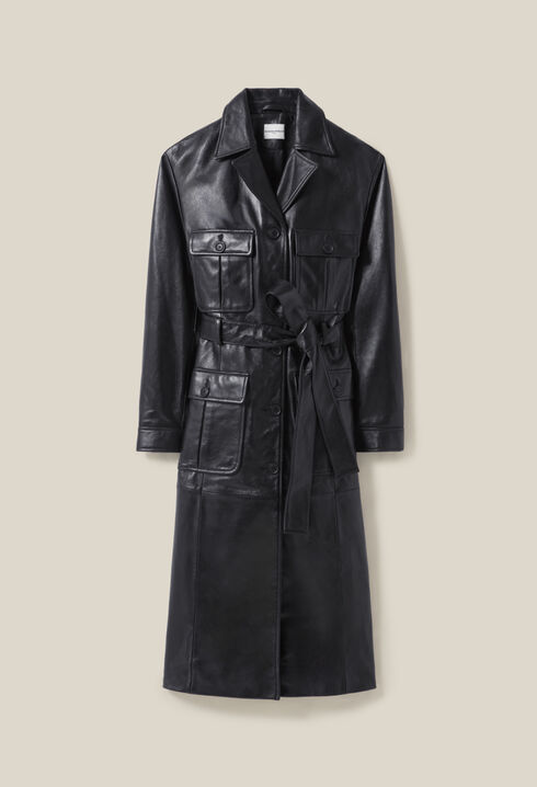 Trench-coat cuir col tailleur