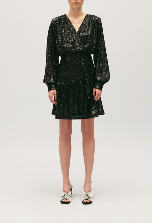 Short black dress with sequins