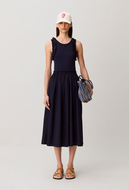 Bi-material cotton dress