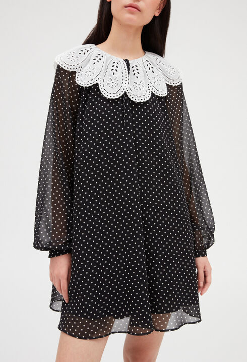 Rifi short dress large dot print collar