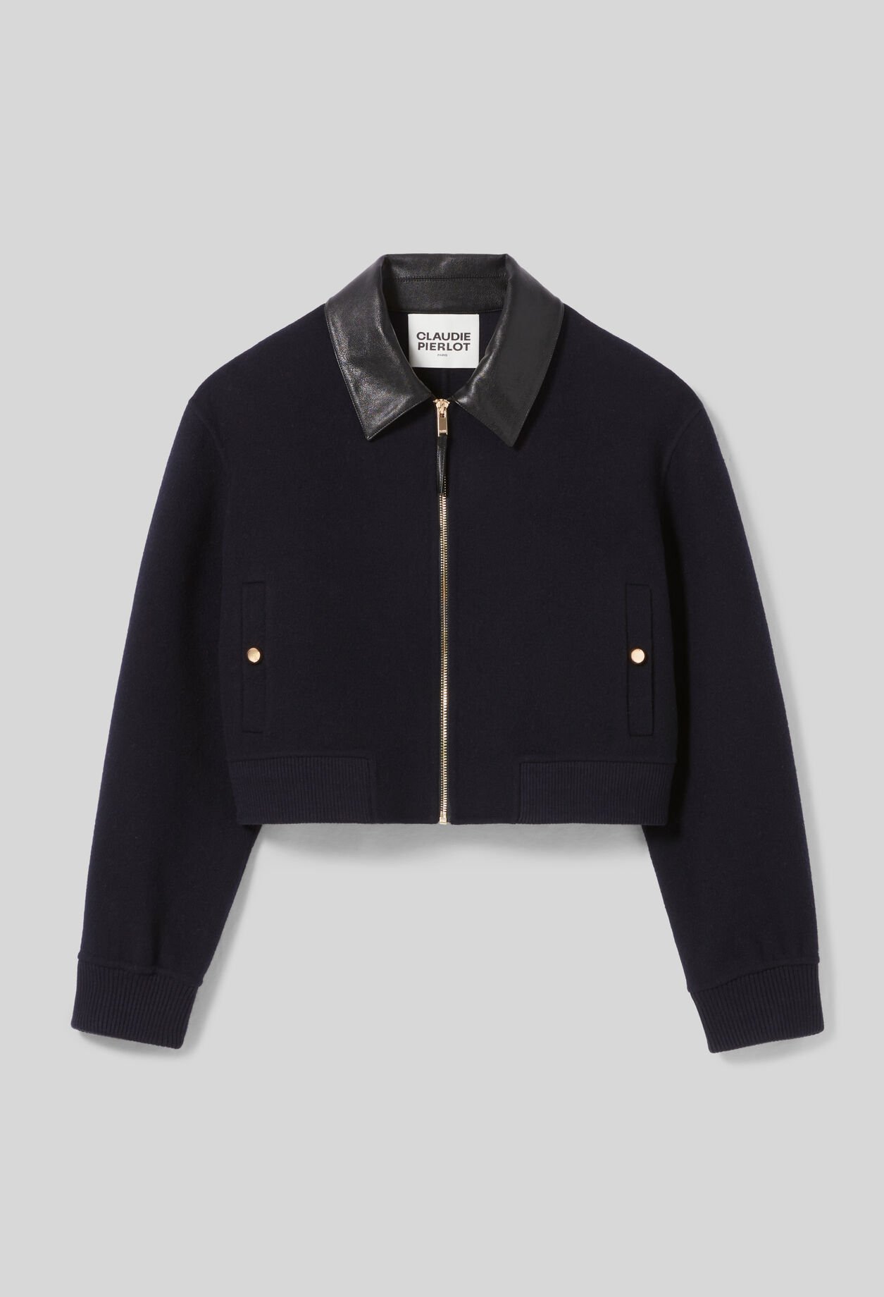 Jacke aus Wolle Kunstlederkragen