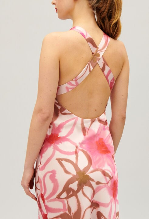Langes, satiniertes Kleid mit Printmotiv