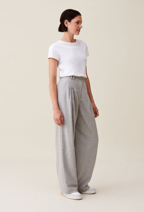 Pantalon large maille gris clair