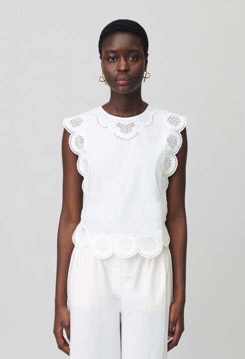 Blouse sans manches brodée