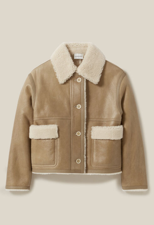 Veste peau lainée courte beige