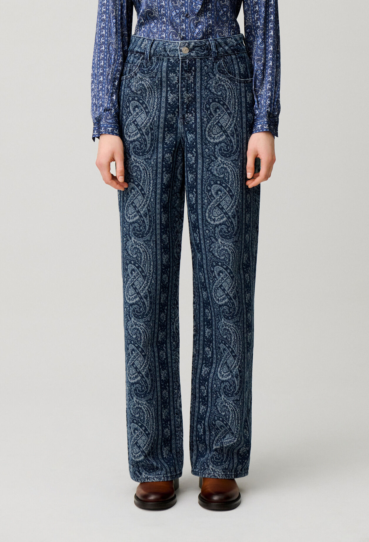 Printed straight denim jeans