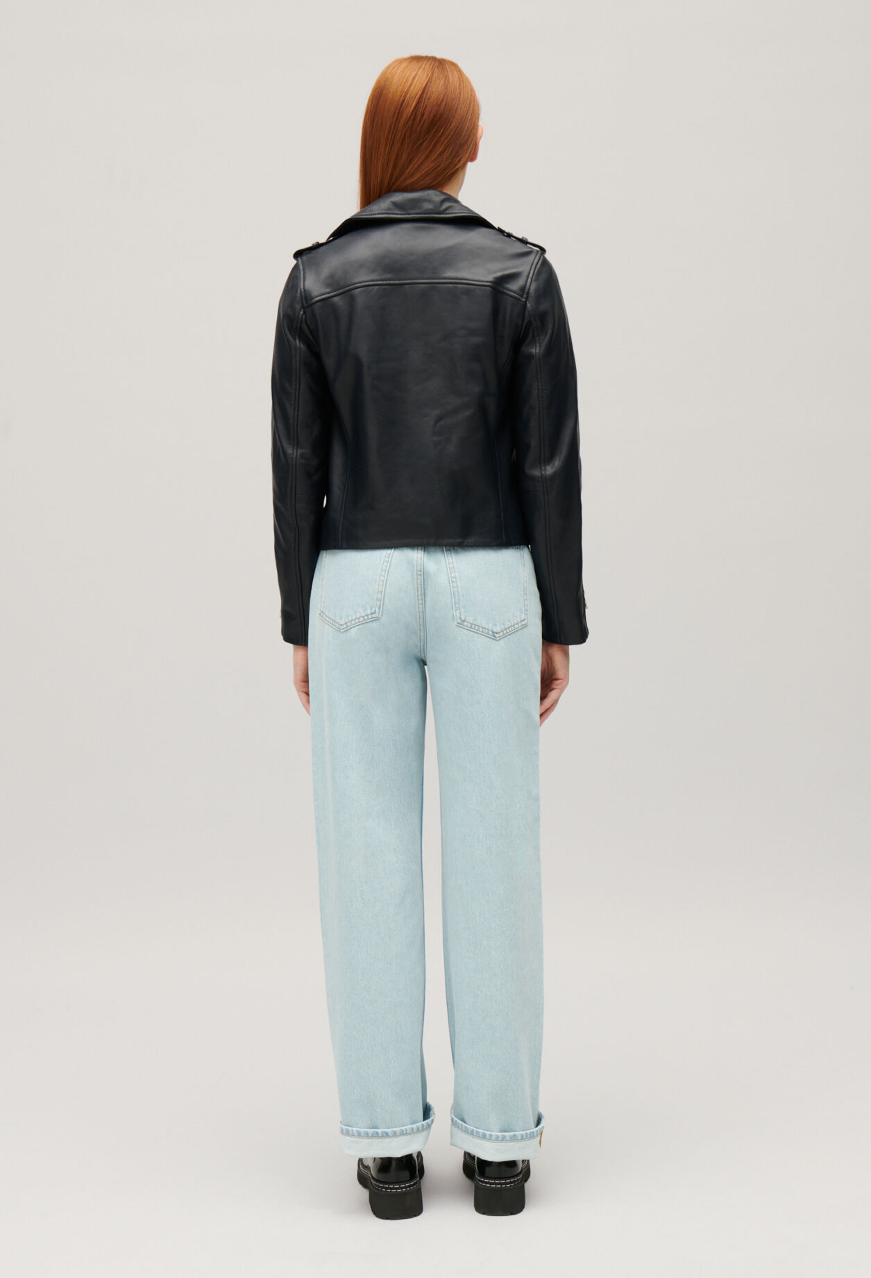 Navy blue smooth leather jacket