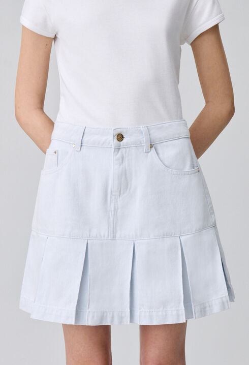 Jupe denim courte &agrave; plis