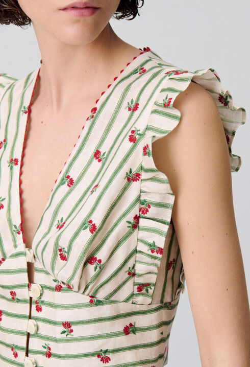 Printed Ruffle Trim Top