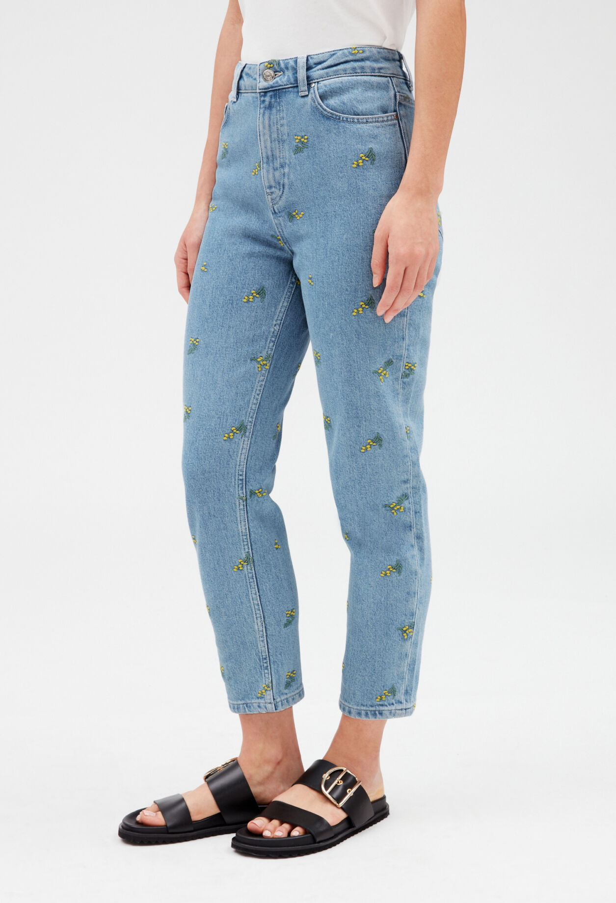 Jean droit broderies mimosa