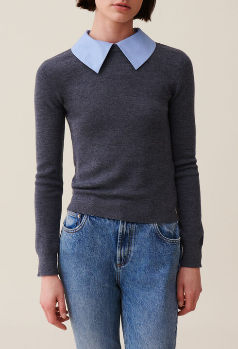 Pull laine col chemise amovible