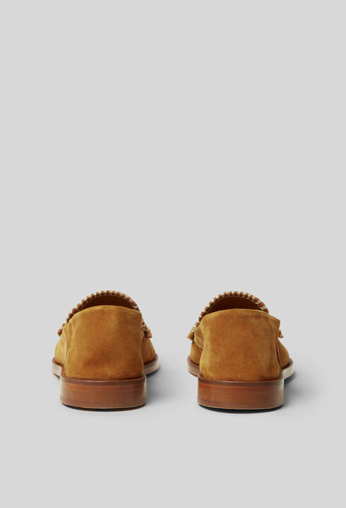 Mules suède monogramme doré