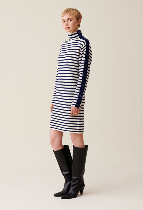 Robe marinière maille col montant