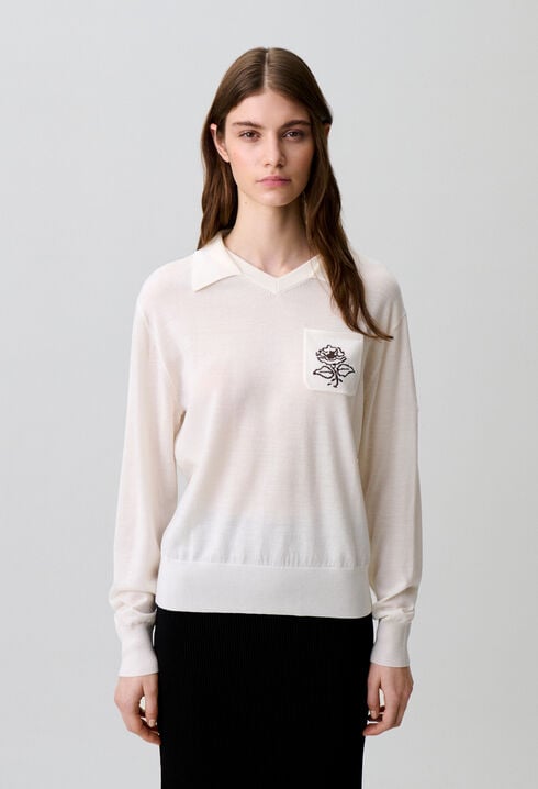 Embroidered flower knit jumper