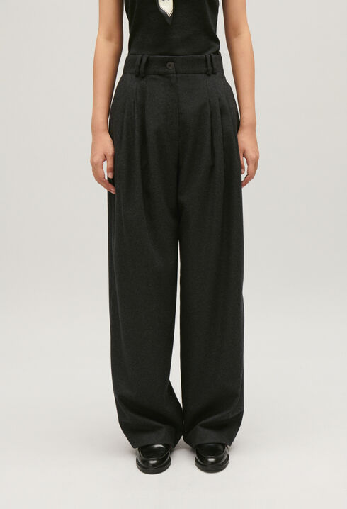 Flecked grey wide-leg trousers