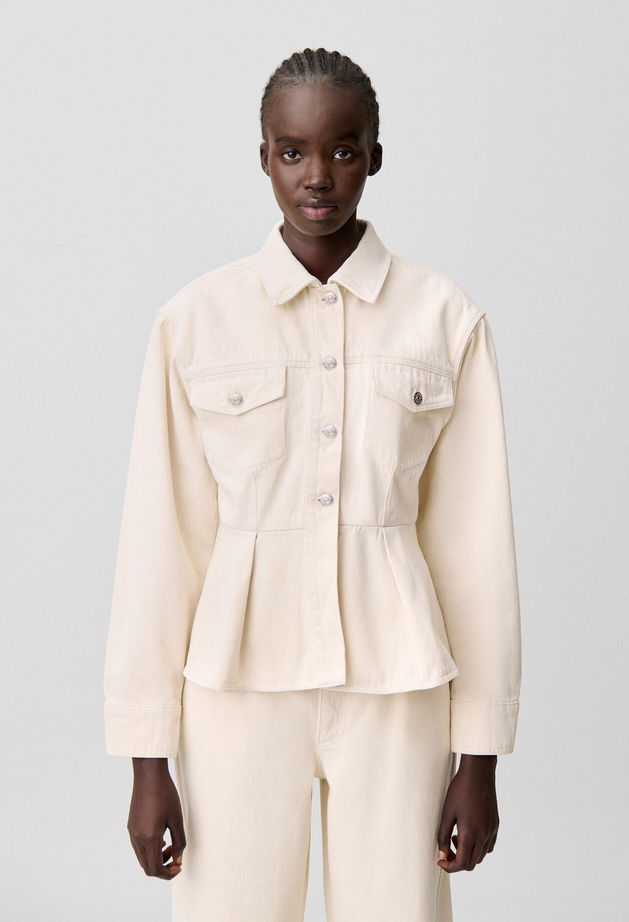 Blouson denim écru manches longues