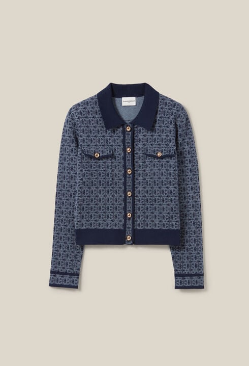 CP-Monogramm-Cardigan Hemdkragen