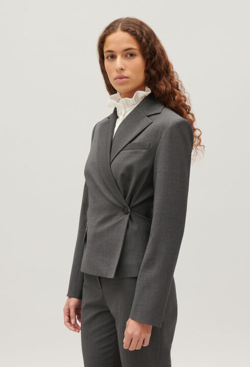 Veste tailleur cache-cœur gris chiné