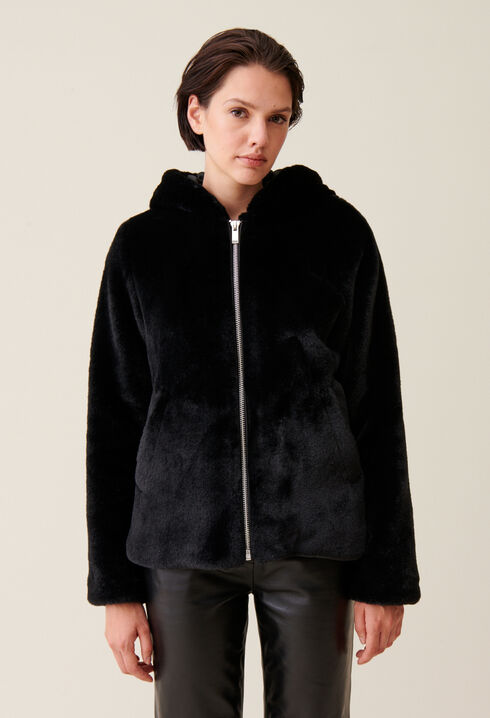 Veste fausse fourrure à capuche