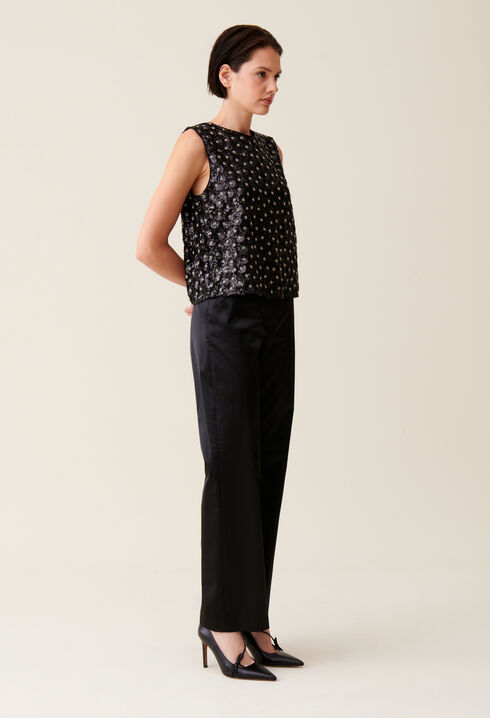 Top noir sequins brodés dos ouvert