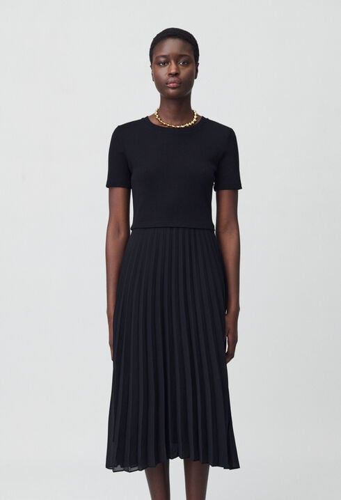 Langes Kleid Teli aus Materialmix