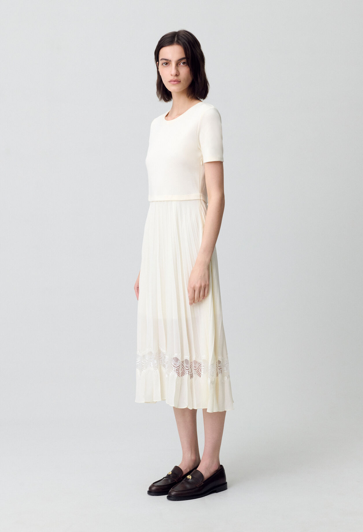 Twist Zweifarbige Midikleid  elfenbein