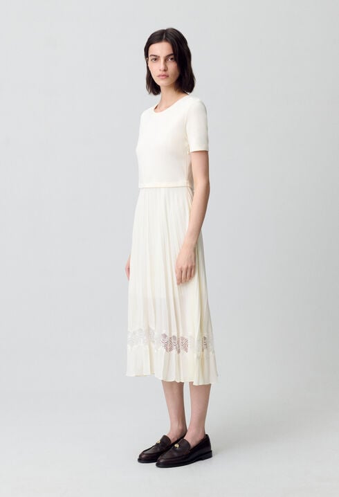 Twist ivory bi-material midi dress 