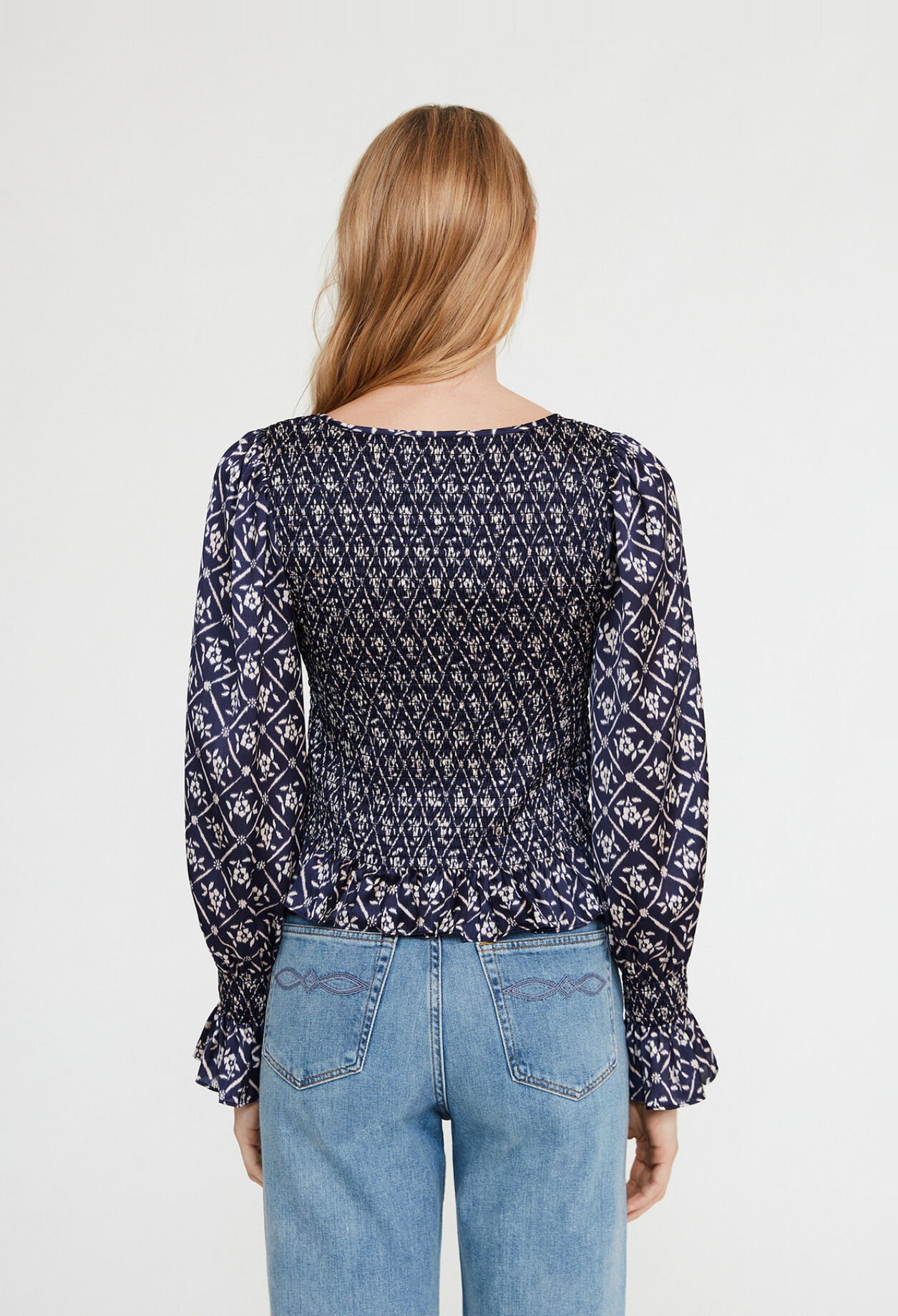 Bluse mit Printmotiv, Carré-Ausschnitt