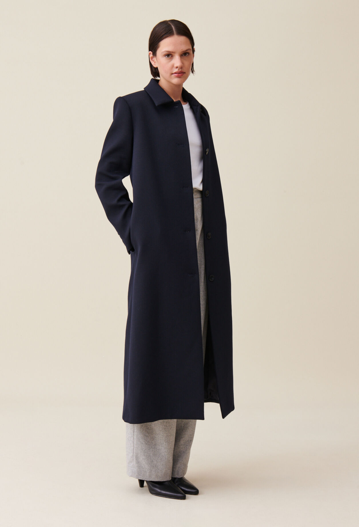 Manteau long coupe droite bleu