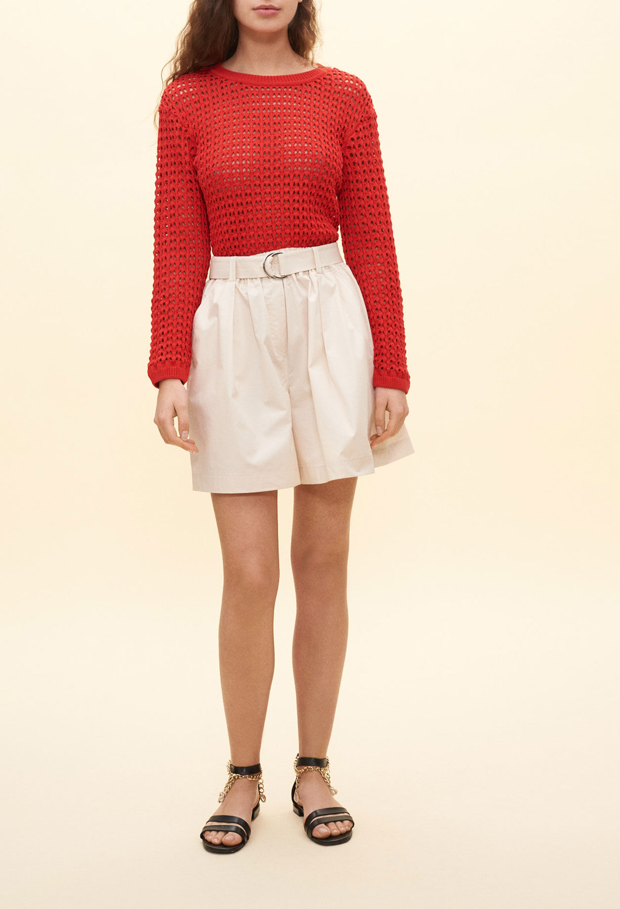Red openwork sweater