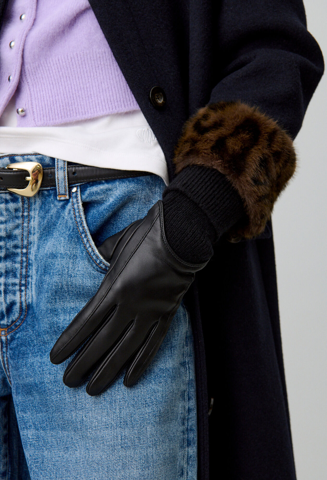 Gants cuir et maille