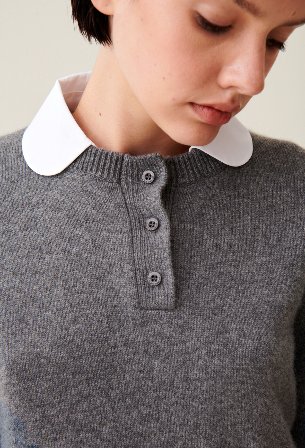 Pull cachemire gris col amovible