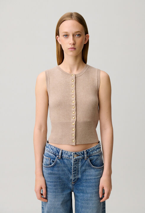 Top maille boutonn&eacute;