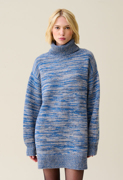 Robe courte laine col roulé