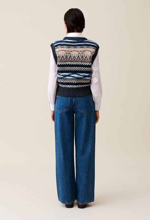 Pull sans manches rayures à motifs