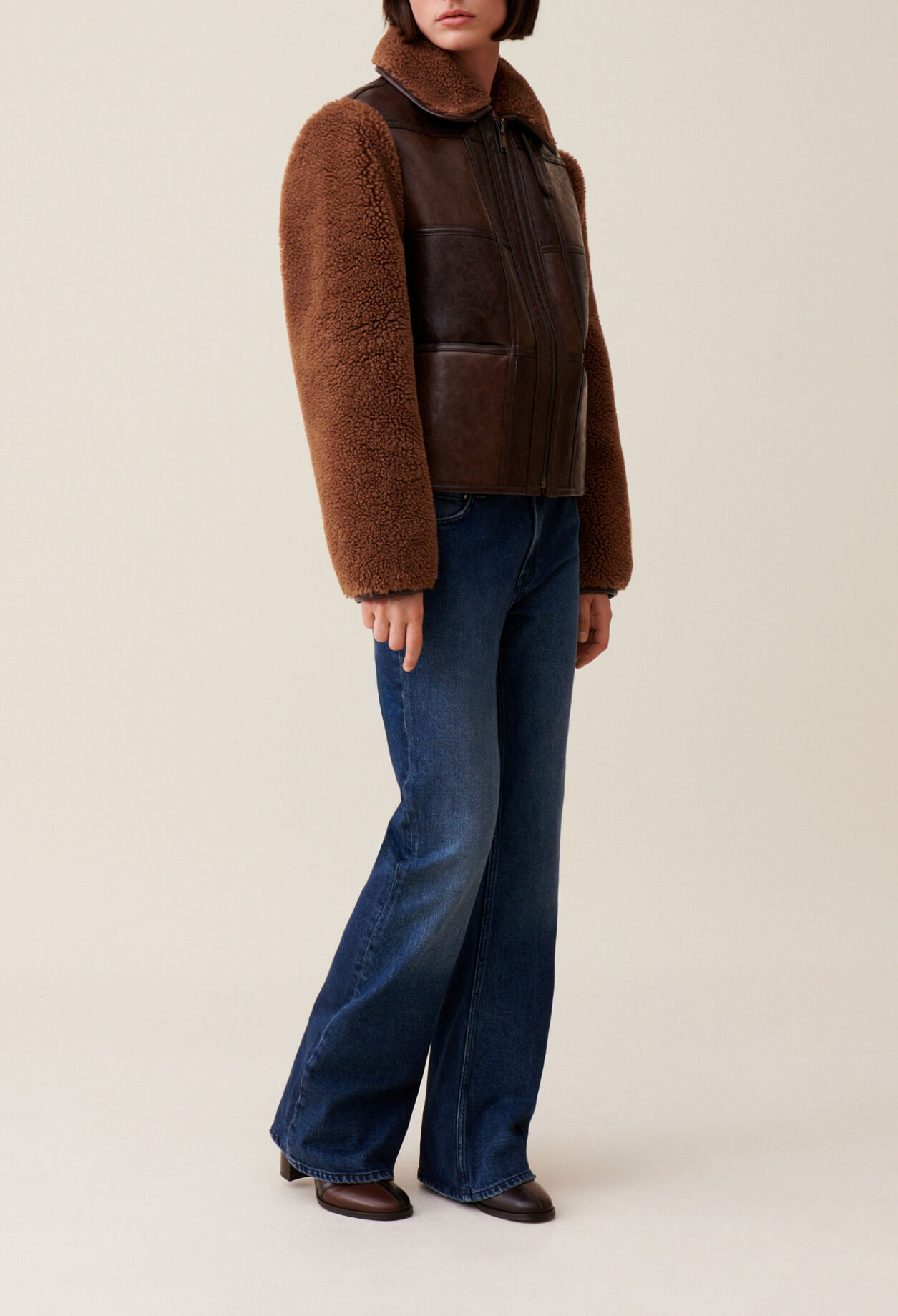 Short two-tone mixed fabric jacket