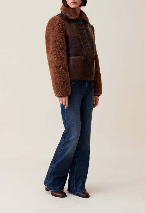 Short two-tone mixed fabric jacket
