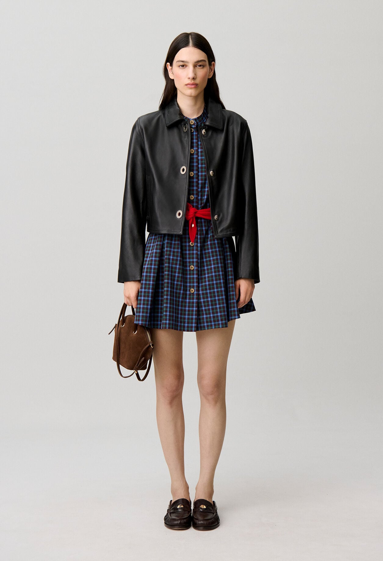 Short black leather jacket
