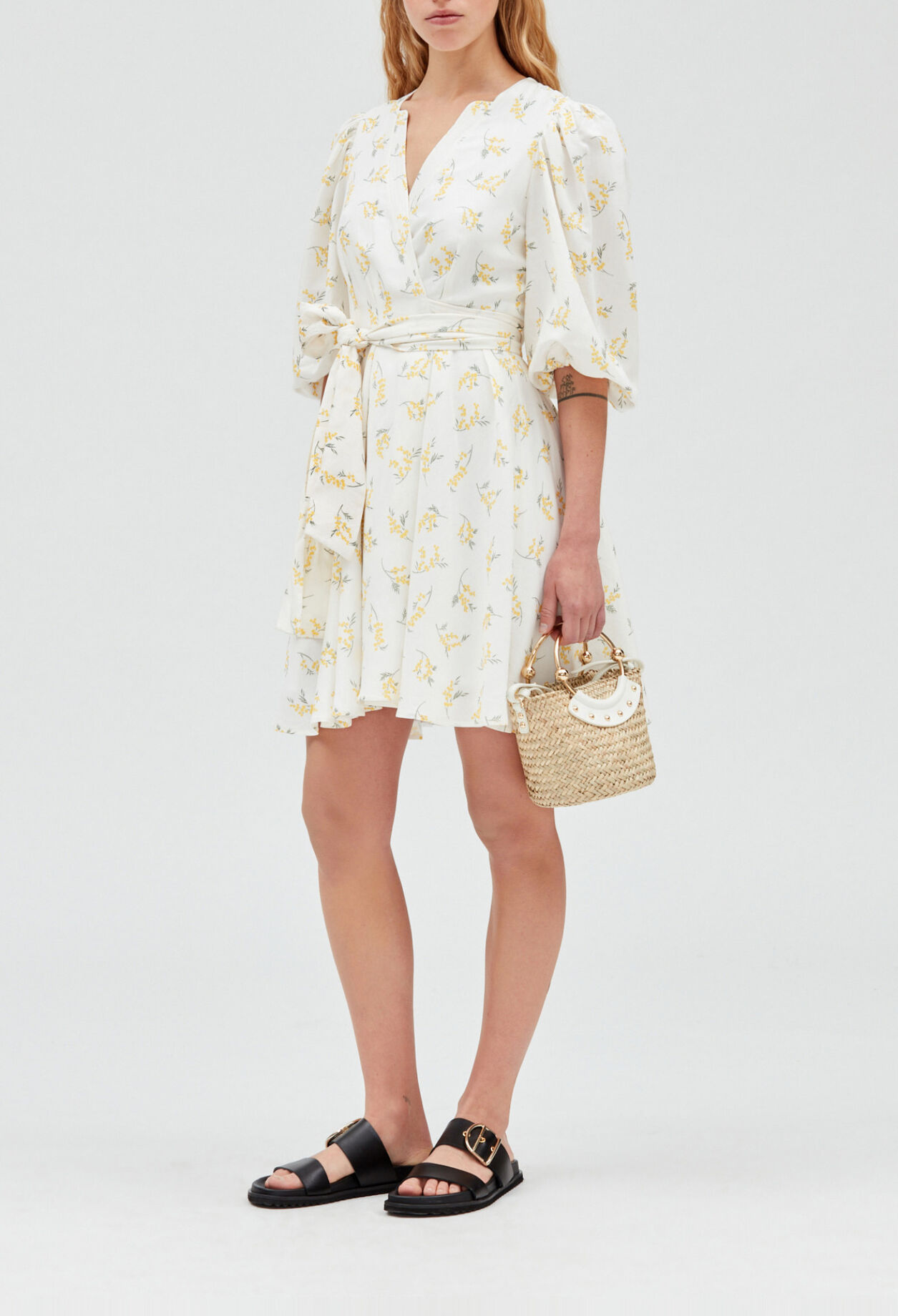 Short wraparound dress mimosa pattern