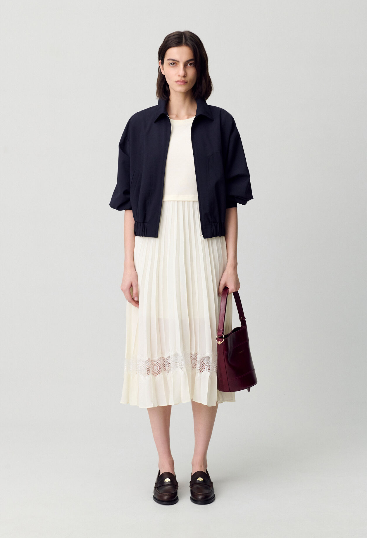 Twist Zweifarbige Midikleid  elfenbein