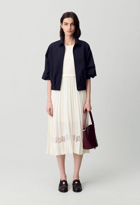 Twist ivory bi-material midi dress 