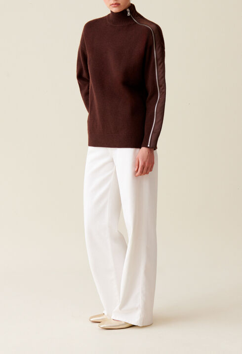 Brown zip-up high neck jumper