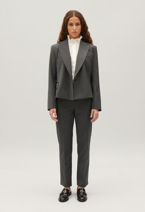 Veste tailleur cache-cœur gris chiné