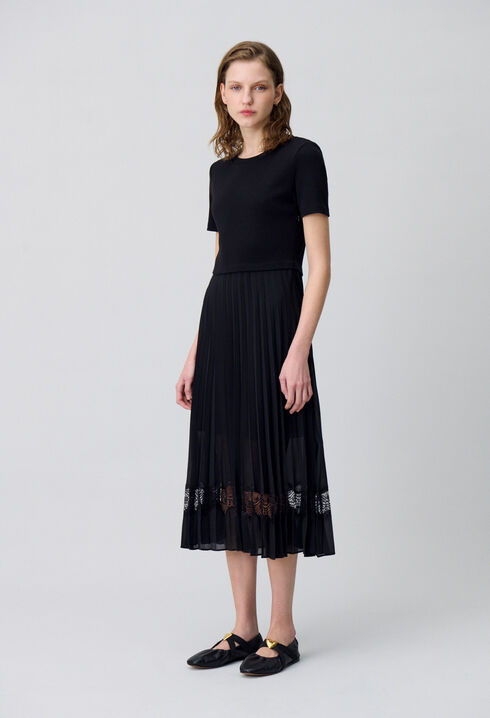 Twist Zweifarbige Midikleid  schwarz
