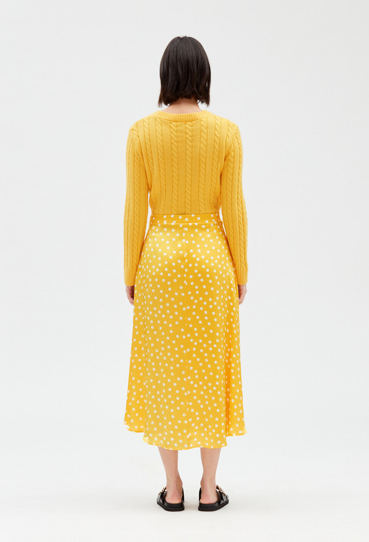 Yellow mid-length silk skirt