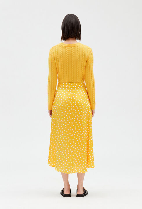 Yellow mid-length silk skirt