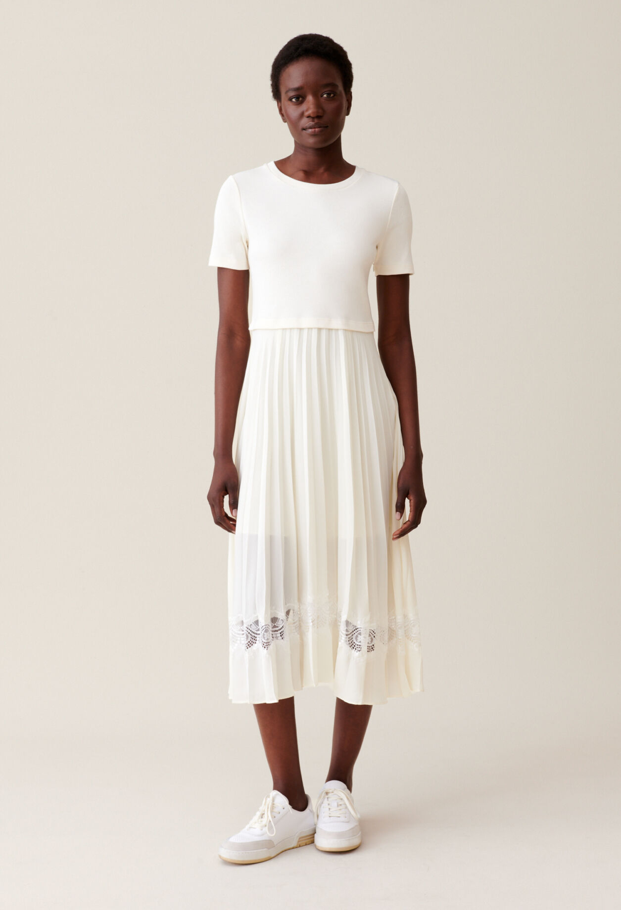 Robe midi Twist bi matiere ivoire pour femme Claudie Pierlot