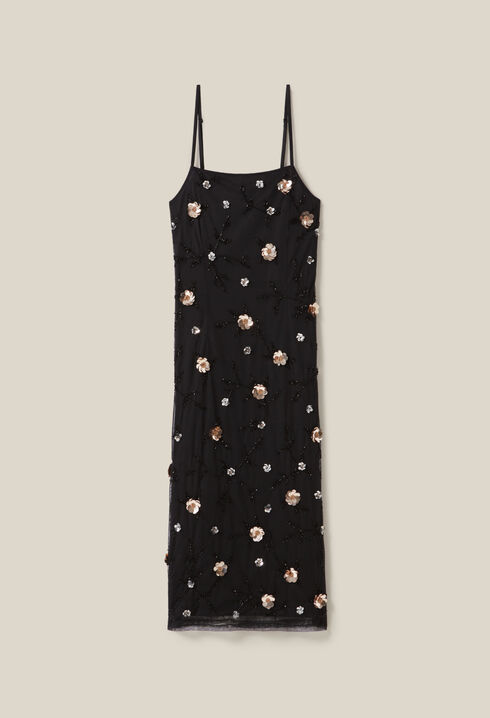 Robe longue fluide sequins brodés
