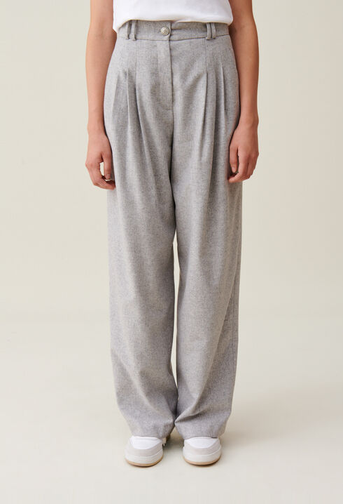Pantalon large maille gris clair