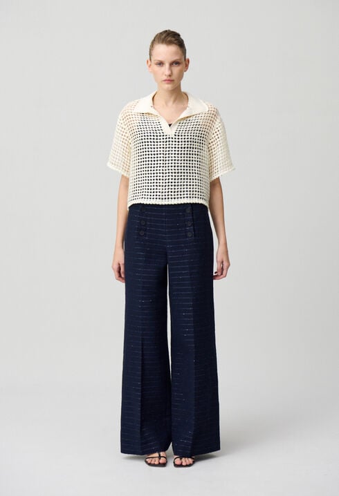 Pantalon droit rayé à pont